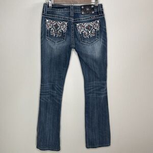 Miss Me Jeans Mid Rise Boot Embellished Pockets Southwest Distressed 27/34